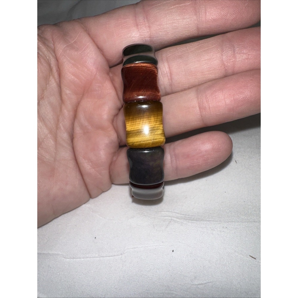 Multi color tigers eye stretch bracelet hawks eye red blue brown